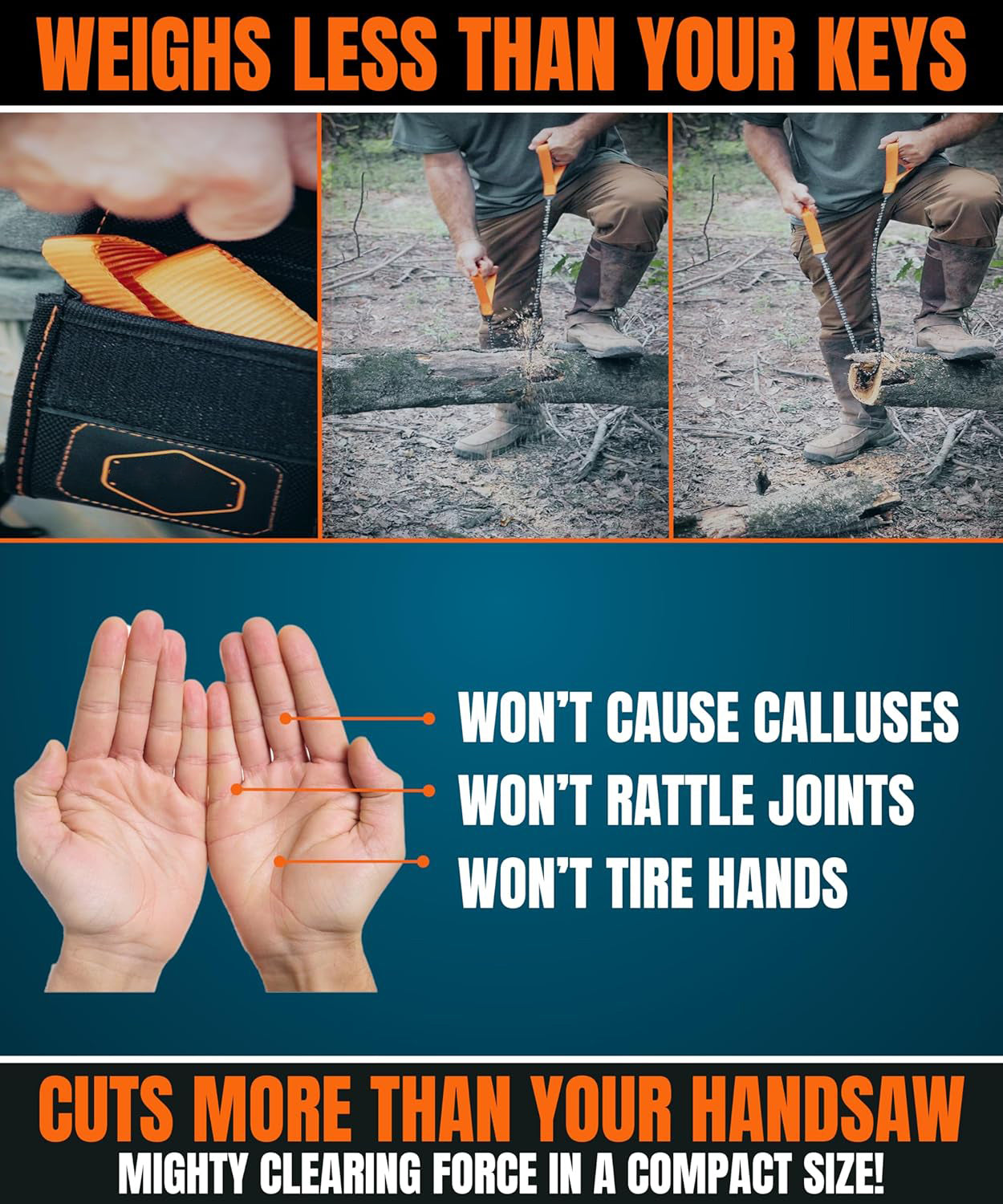 Survival Pocket Chainsaw – Heavy-Duty Hand Chain Saw for Camping, Hiking, Bushcraft