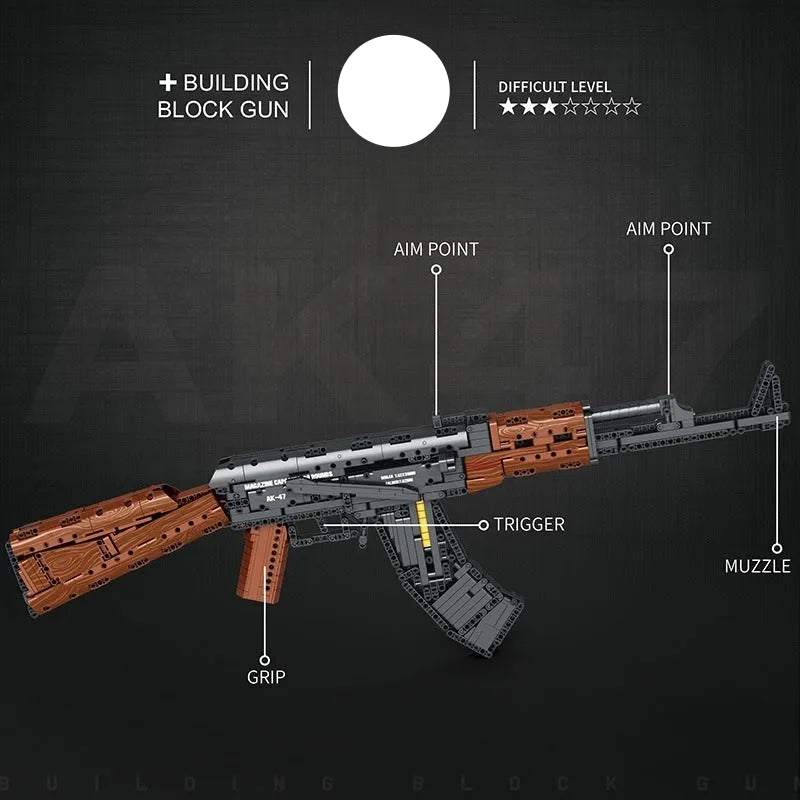 Building Block Toy AK47 Assembly Kit, comprising 1166 components